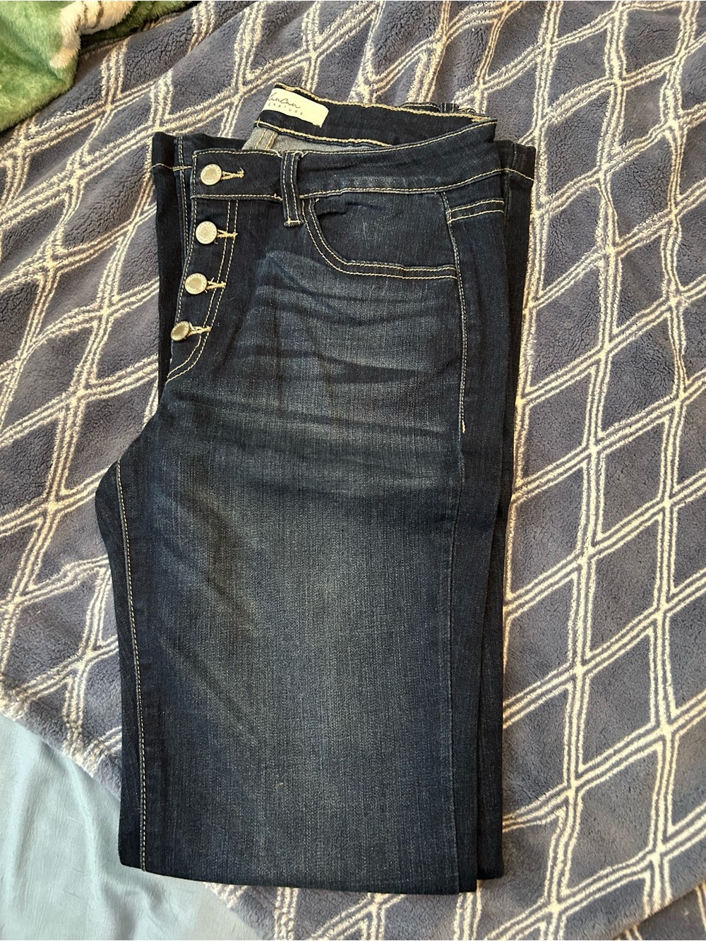 KanCan Dark Blue High-Rise Button-Fly Jeans